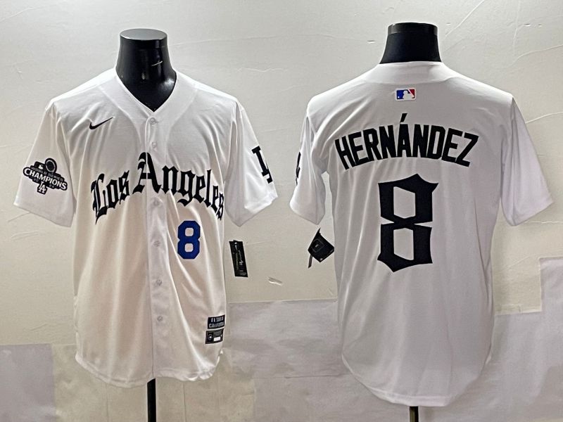Men 2025 Los Angeles Dodgers #8 Hernandez White Five generations Joint Name Nike MLB Jersey style 5182->los angeles dodgers->MLB Jersey